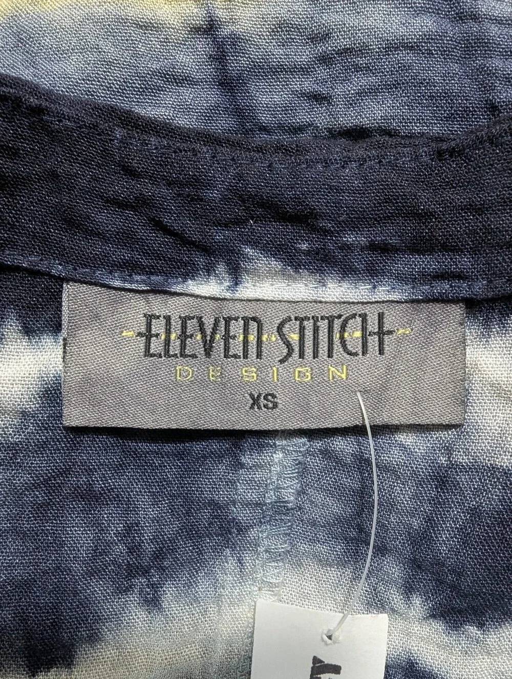 Sleeveless Navy and Yellow Tie-Dye Shift Dress - Picture 6 of 7